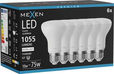Zdjęcie produktu dla Mexen Nova 6x żarówka LED E27, R63, 10W, Neutralna - 4000K, 1055 lm - L104-E27-1040-01x06