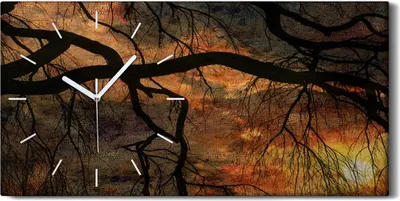 Produktbild von Wanduhr Uhr Wandbild Leinwand Geräuschlos 60x30 Trauerweide Sonnenuntergang - weiße Hände