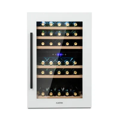 Produktbild von Klarstein Weinkühlschrank 2 Zonen, 132L Getränkekühlschrank, Kleiner Einbau-Weinschrank Schmal, Wein-Kühlschrank mit Glastür, Outdoor Flaschenkühlschrank, Wine Fridge 5-22°C, 41 Flaschen
