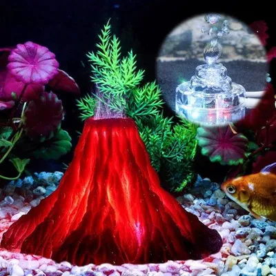 Produktbild von Aquarium Volcano Ornament Kit, Volcano Aquarium Dekoration, Bunte LED-Beleuchtung mit Luftpumpe, Harz Aquarium Dekoration, Aquarium Zubehör für Garnelen Fischer Schildkröte