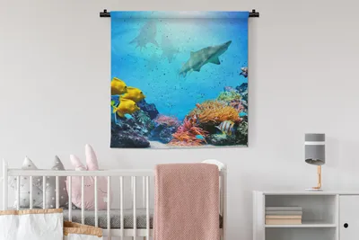 Produktbild von MuchoWow® Wandteppich Wandbehang Meer - Fische - Farben 90x90 cm Tapisserie Dekoration Wandtuch - Wandaufhänger