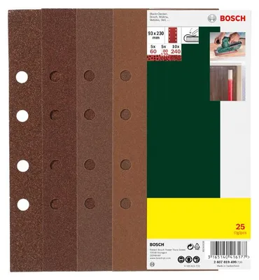 Produktbild von Schleifblatt-Set für Schwingschleifer, 25-teilig, 8 Löcher, 93 x 230 mm, 60-240