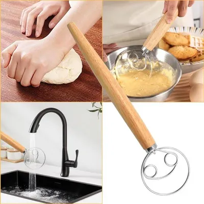 Teigschaber für die Brotherstellung, rostfreier Teigschaber mit Holzgriff und Küchenhilfe zum perfekten Teigmischen