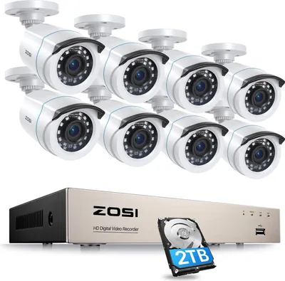 Produktbild von ZOSI H.265+ HD 1080P Video Überwachungskamera Set mit Kabel, 8CH 5MP Lite DVR mit 2TB Festplatte und 8X Außen 2MP Kamera Aussen Überwachung Set, 24M IR Nachtsicht