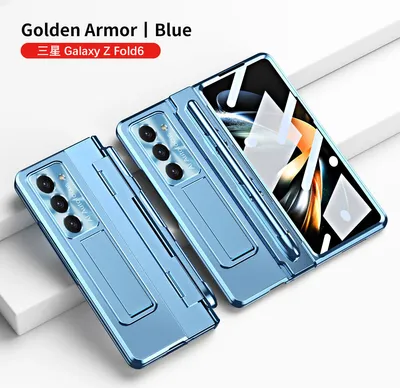 Obrázek produktu pro Pouzdro na Samsung Galaxy Z Fold 6 s ochranou displeje, držákem na pero a ochranou objektivu, galvanizované pouzdro se stojánkem modré