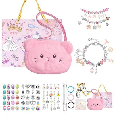 Produktbild von DIY Schmuck Basteln Mädchen, Schmuck Selber Machen Set, Armbänder Selber mit Umhängetasche, Bunt