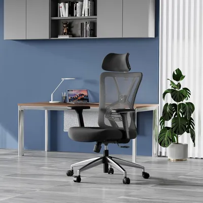 Image de Chaise de bureau ergonomique avec dossier haut, support lombaire réglable et accoudoirs réglables