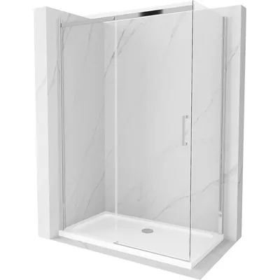 Obrázek produktu pro Mexen Omega rozsouvací sprchový kout 140 x 80 cm, Průhledné, Chromovaná + sprchová vanička Flat - 825-140-080-01-00-4010