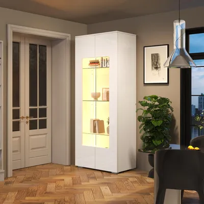 Immagine prodotto di Vetrina LED app control, 173 cm, bianco lucido, acrilico/vetro, protezione antiribaltamento