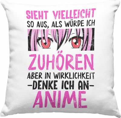 Trendation -  Anime Deko-Kissen mit Füllung 40x40 Geschenk Spruch  Deko-Kissen mit Füllung 40x40 Geschenke Deko Anme Fan Sieht So Aus Als Würde Ich Dir Zuhören (Grau)