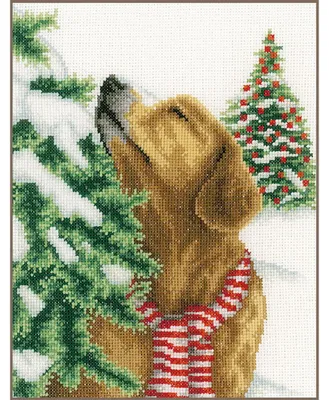 Zdjęcie produktu dla Zestaw do haftu krzyżykowego Vervaco „Pies w świątecznej scenerii”, schemat do haftu, 23 x 25 cm