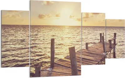 Produktbild von Bild auf Leinwand - Leinwandbild - 4 Teile - Brücke Sonne Ozean - 160x90cm - Wand Bild - Wanddeko - Wandbilder - Leinwanddruck - Bilder - Wanddekoration - Leinwand bilder - Wandbild - DL160x90-4168