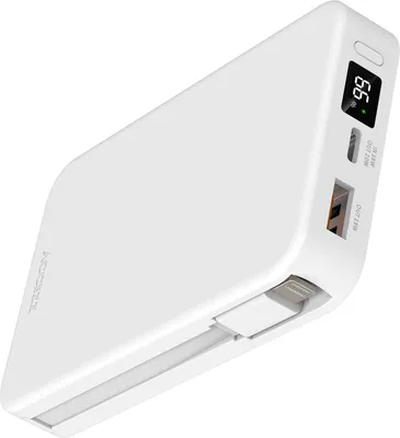 Productafbeelding van Accezz Powerbank 10.000 mAh met geïntegreerde kabels - Quick Charge en Power Delivery - Wit