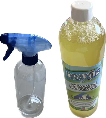 Produktbild von DRAXUS Geruchsentferner gegen Katzenurin und Hundeurin I Mikrobiologischer Geruchsneutralisierer inkl. Mischflasche 1 I Ergibt bis zu 10 Liter Enzymreiniger