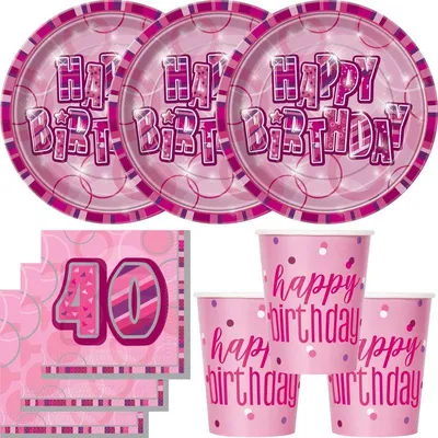 Produktbild von 40. Geburtstag Partyset Einweggeschirr rosa pink 32 tlg.