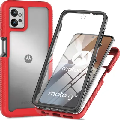 Immagine prodotto di Custodia per Motorola Moto G32, paraurti con protezione dello schermo a 360° incorporata, custodia protettiva per tutto il corpo, rosso