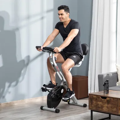 Produktbild von Heimtrainer klappbar mit 4kg Schwungmasse bis 110kg | X-Bike Fitnessrad mit Magnetbremse, 8 Stufen, Rückenlehne, LCD-Display & Pulsmesser für Zuhause, Schwarz