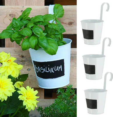 Produktbild von 3x Übertopf weiß Ø15xH15cm Kräutertopf zum Aufhängen und Beschriften Blumentopf Blechtopf Topf Hängetopf