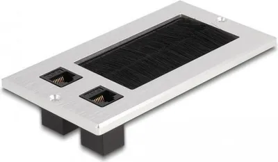 Produktbild von DeLOCK Kabeldurchführung mit Bürste und 2 x RJ45 Keystone Modul Cat.6 Aluminium, 2 x RJ-45, Schwarz, Weiß, Aluminium, 70 mm, 130 mm, 5 mm