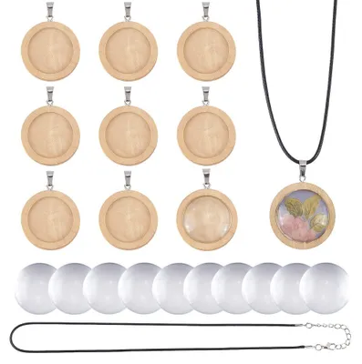 36-teiliges Cabochon-Halskettenset mit Holzanhängern