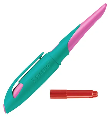 Produktbild von STABILO Ergonomischer Schulfüller EASYbirdy inkl. Patrone - Türkis/Neon Pink - Rechtshänder:innen- mit Einstellwerkzeug