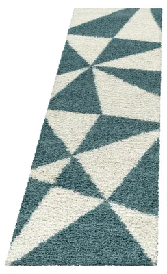 Image de Tapis de couloir pour salon, bleu, dimensions 80x250 cm, motif géométrique