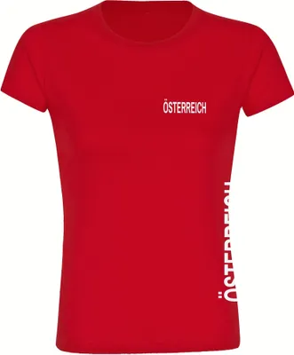 Produktbild von multifanshop Damen T-Shirt - Österreich - Brust & Seite, rot, Größe 3XL