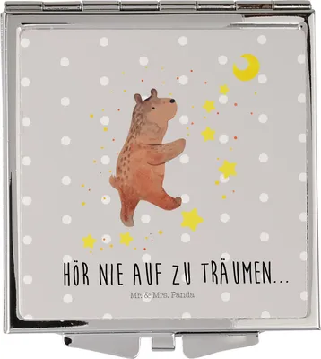 Produktbild von Mr. & Mrs. Panda Schminkspiegel Bär Träume - Grau Pastell - Geschenk, Traum, Kosmetikspiegel, Handspiegel, Teddy, Kleiner Spiegel, Träumen, Klappbarer, Traumdeutung