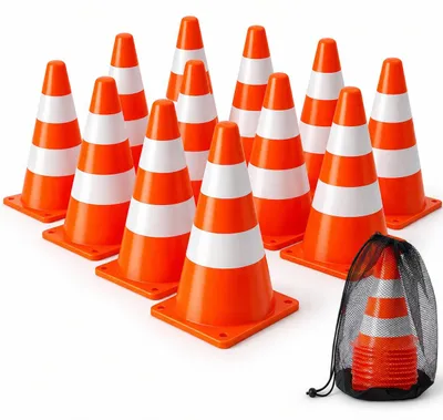 Productafbeelding van Bramble Set van 12 pylons, 23 cm, oranje-wit - Sportkegels, verkeershoedjes, markeerkegels - Ook geschikt als speelgoedkegels voor kinderen