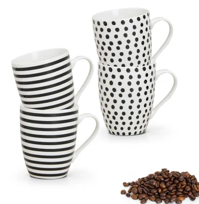Image de Set de 4 tasses à café à pois Design à rayures