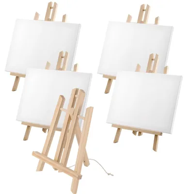 Immagine prodotto di Omgoods - Set di tele e cavalletti - 4 piccole tele per pittura con cavalletti in legno