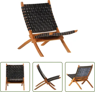 Zdjęcie produktu dla The Living Store Krzesło Relax składane czarna skóra naturalna