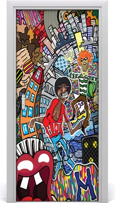 Produktbild von Tulup Türaufkleber 95x205 cm Dekorative Aufkleber Selbstklebend Wasserdichte Tapete Abnehmbar Schlafzimmer Wohnzimmer Wohnkultur - Klebstoff Collage Musik