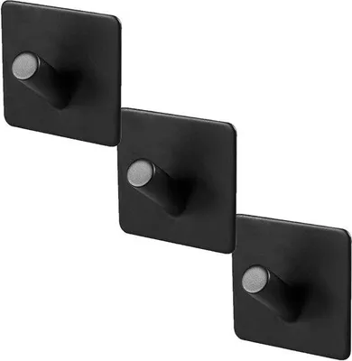 Obrázok produktu pre Ibenzoa® Samolepiace čierne závesné háčiky z nehrdzavejúcej ocele – sada 3 kusov, 4,3 x 4,3 cm, nosnosť do 3 kg, ideálne do kúpeľne a kuchyne