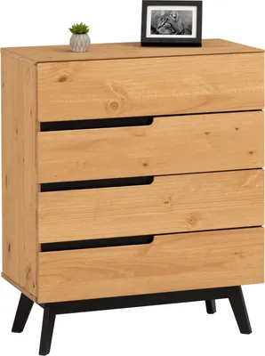 Produktbild von Kommode TIBOR mit 4 Schubladen, Anrichte Schubladenkommode im skandinavisches Design, Kiefer massiv, gebeizt/gewachst