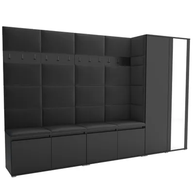 Produktbild von Garderobe LUTON 5 BLACK 16– Farbe: schwarz, moderner Schrank 40x290x186 cm, funktionale Lösung für den Flur, Garderobeschrank, Flurmöbel
