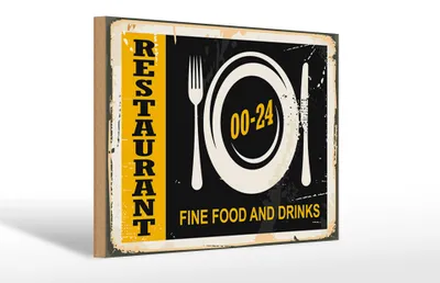 Produktbild von Holzschild Retro 30x20cm Restaurant Essen Fine Food Drinks
