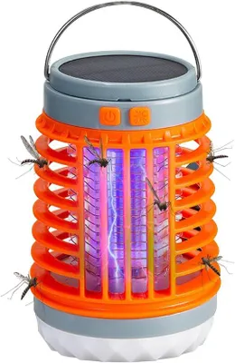 Image de Répulsif électrique contre les insectes, répulsif anti-moustiques sans fil 3-en-1, rechargeable par USB, répulsif pour le camping, lampe anti-moustiques, couleur orange, portable