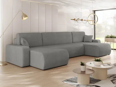 Produktbild von MIRJAN24 Wohnlandschaft Piano U, Wohnzimmer Eckcouch mit Bettkasten und Schlaffunktion, Schwarze Füße, Wellenfeder, U-Form (Farbe: Lima 27)