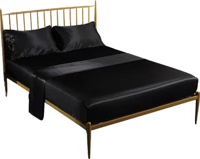 Image de ensemble de draps en satin de luxe 4 pièces, 1 drap (243 x 205 cm), 1 drap-housse (190 x 138 cm), 2 taies d'oreiller (50 x 75 cm)