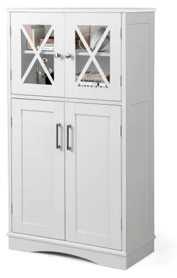 Produktbild von 5-stöckiger Hochschrank für das Badezimmer mit Glastüren, Aufbewahrungsschrank für Wohnzimmer, Badezimmer und Küche, 60 × 30 × 108 cm (Weiß)