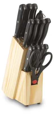 Küchenmesserset 14-teilig, Klingenstahl, schwarzer Griff