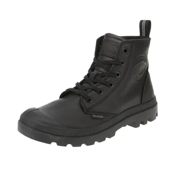 A single black Palladium boot is shown against a white background.