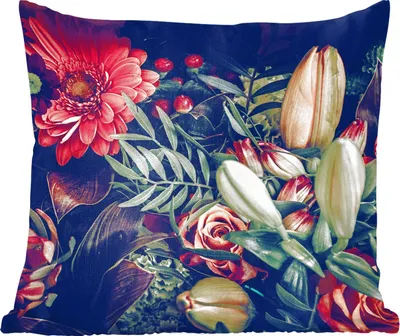 Produktbild von MuchoWow® Zierkissen Sofakissen Wohnzimmer Dekokissen 40x40 cm Blumenstrauß - Stilleben - Blumen - Pflanzen - Rot - Foto Kissen - Schlafzimmer Dekoration