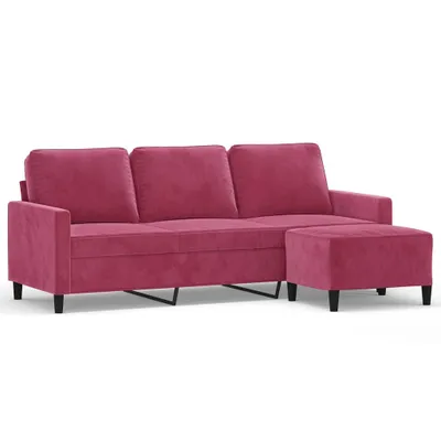 Produktbild von 3-Sitzer-Sofa mit Hocker Weinrot 180 cm Samt