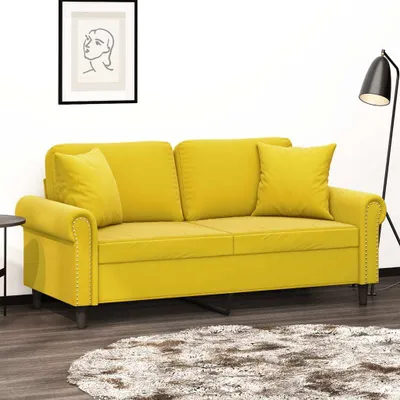 Produktbild von Design 2-Sitzer-Sofa mit Zierkissen Gelb 140 cm Samt, Schlafsofas 2024 Neu