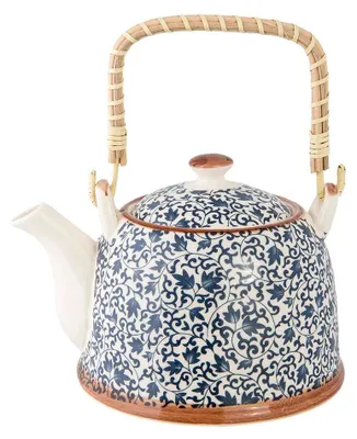 Produktbild von Clayre & Eef Teekanne mit Filter 700 ml Blau Keramik Blumen
