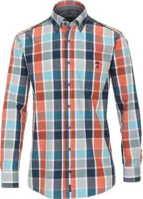 Produktbild von 30725 Casa Moda, ,  Herren langarm Hemd, Popeline, orange petrol kariert, M