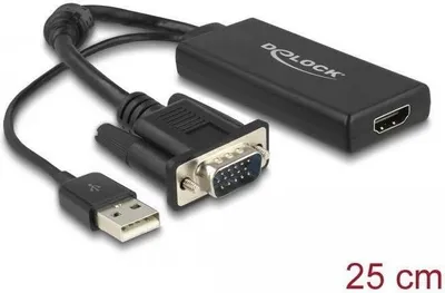 Produktbild von DELOCK VGA Adapter D-Sub15 + USB -> HDMI St/St/Bu