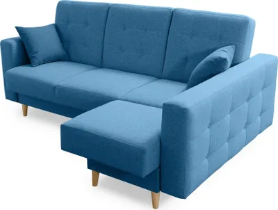 Produktbild von Robin Hilton Ecksofa mit Schlaffunktion Bettkasten 2 Kissen Sofa L-Form Schlafsofa Freistehende Eckcouch Schlafcouch Wohnzimmermöbel Wohnlandschaft Rechts Blau